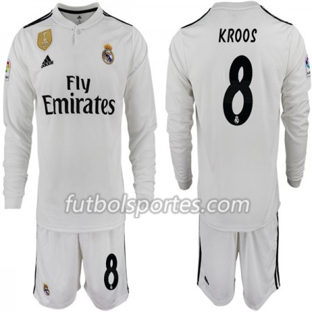 Camisetas Real Madrid KROOS 8 Niño Primera Equipacion 2018/2019 Manga Larga